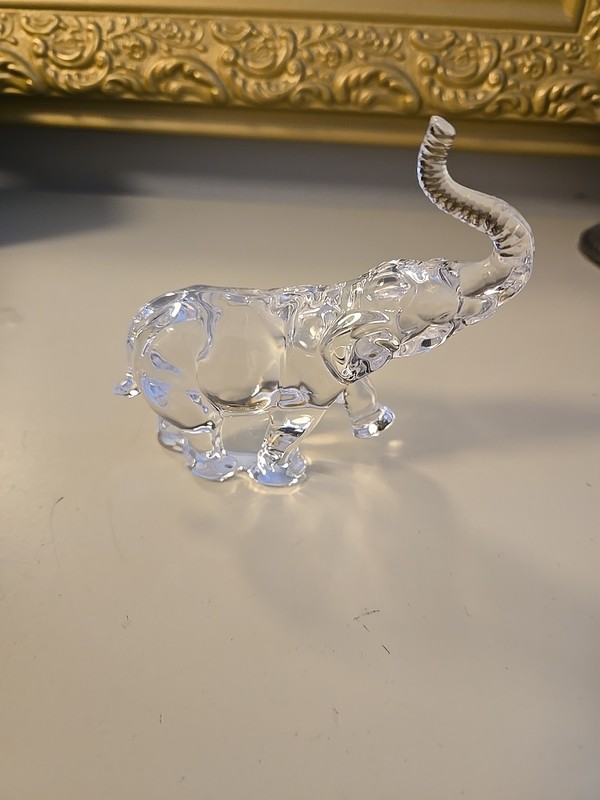 Lenox Elephant Figurine Full Lead Crystal, Trunk Up, Signed On Bottom