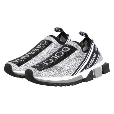DOLCE & GABBANA Shoes Silver Rhinestones Sorrento Sneakers EU37.5 