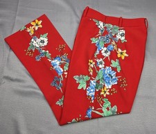 Zara Basics Red Floral Trousers Pants Women's Size M High Rise Side Zip