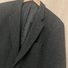 Harris Tweed Blazer 42S Olive Herringbone 100% Wool Handwoven Scotland Jacket