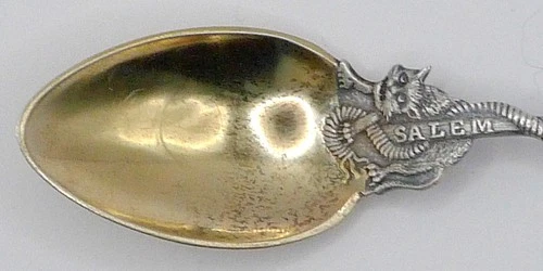 1891 Sterling Silver with Gold Wash Bowl Salem Witch Spoon by Daniel Low