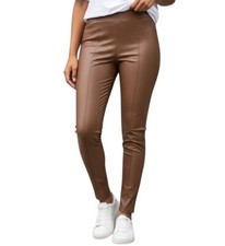 Faux Leather Pant Tan Iris Size Small Skinny Leg Soft EUC Pull On