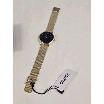 Cluse Gold Mesh Watch Black Dial Gold Hands 3ATM WR Japan Movement NWT Cluse Gold Mesh Watch Black Dial Gold Hands 3ATM WR Japan  main image 2