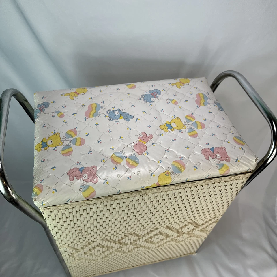 Mid Century Wicker Nursery Clothes Hamper  Badger Basket Full Of Vtg Clothing - Image 2 of 4