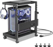 Computer Tower Stand with Charge Station and USB Charging Port - Height Adjustab