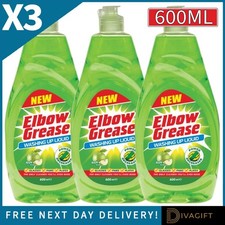 3 x ELBOW GREASE APPLE FRESH WASHING UP LIQUID 600ML POWER DEGREASER REMOVER NEW 4.44 per litre