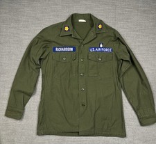 Vintage Vietnam War Air Force Utility Shirt Mens Green OG-107 Sateen Patches