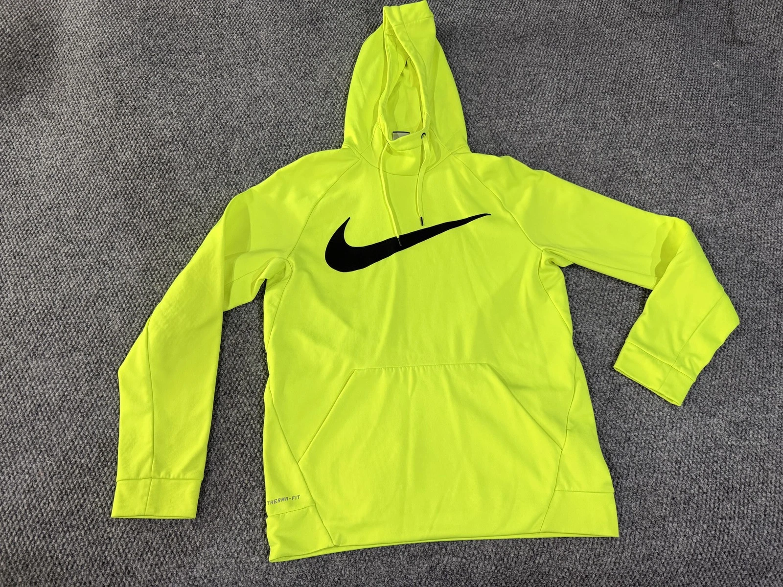Nike Hoodie Mens Medium Yellow Therma-FIT Pullover Swoosh Fleece Sweatshirt