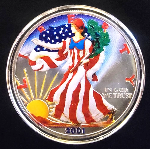 2001 American Eagle Colorize Rare USA Vtg Bullion US-0.999 Silver 1 Oz Art Coin