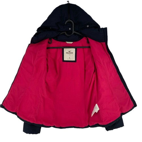 HOLLISTER Navy Blue Quilted Hooded Puffer Jacket Coat Size M - Picture 3 of 11