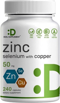 Deal Supplement Zinc 50mg with Selenium + Copper, 240 Capsules, 8 Month Supply, 