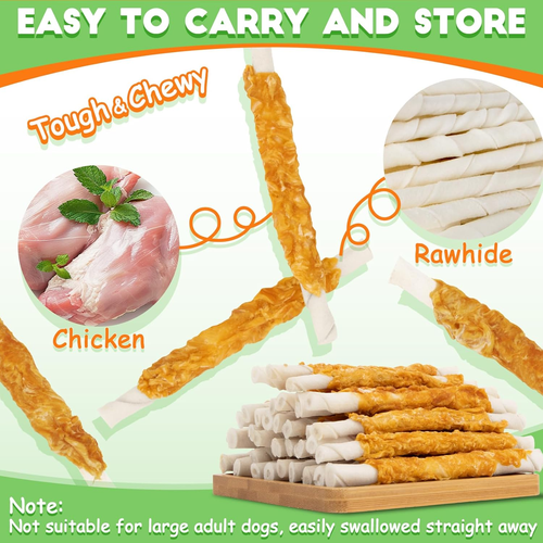 15 oz Dog Treats, Chicken Wrapped Rawhide, Training Reward Treats, Twists Sticks - Picture 2 of 6
