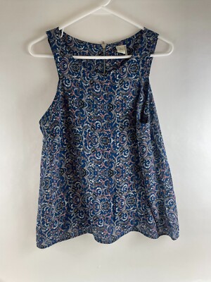Paper Crane Tank Top Women's Size L Blue Tan Pink Sleeveless Ornamental Paisley