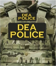 DEA POLICE embroidery Patches 4x10 AND 2X5 hook ON BACK goId Letters