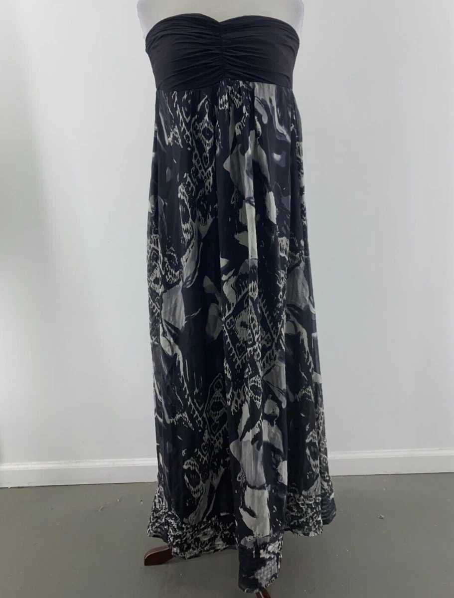 MM Couture By Miss Me Black Floral 100 Silk Strapless A Line Maxi Dress Women S