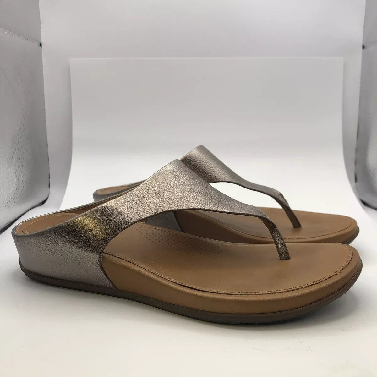 Fitflop Lulu leather toe post sandals Gold comfort wedge flip flop