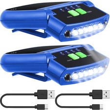 2 Pack LED Clip On Hat Lights USB Rechargeable Cap Flashlight Clip for Fishing