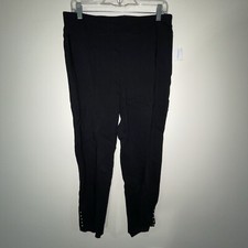 NWT Roz & ALI Womens Black Casual Pants Size 10 Stretch Ankle Beads