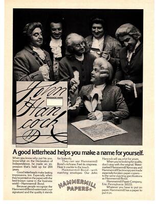 1976 Hammermill Papers Erie Pennsylvania John Hancock Bond Watermark Print Ad
