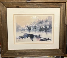 FRAMED TOM LYNCH SIGNED & NUMBERED NORTH WOODS WATERCOLOR LITHOGRAPH 21 X 25