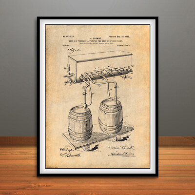 #ad 1897 Beer Keg Barrel Cold Air Pressure Apparatus Patent Print Art Drawing Poster $25.95