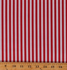 Cotton Red 1/4" Stripes Striped on White Fabric Print by the Yard D148.16