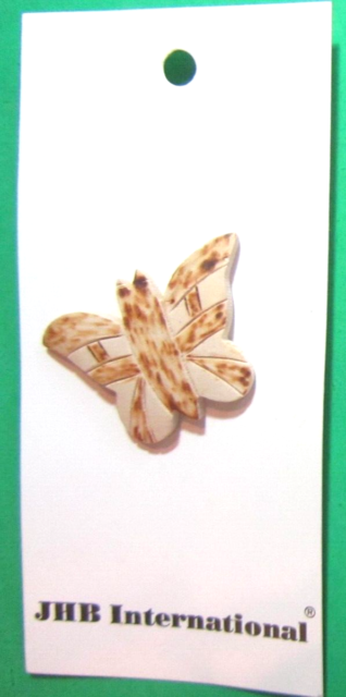 VINTAGE JHB 7/8" BUTTERFLY NATURAL MATERIAL COCONUT SHELL? SHANK BUTTON NOS-E51