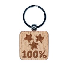 Bravo with Stars Teacher Motivation Engraved Wood Square Keychain Tag Charm