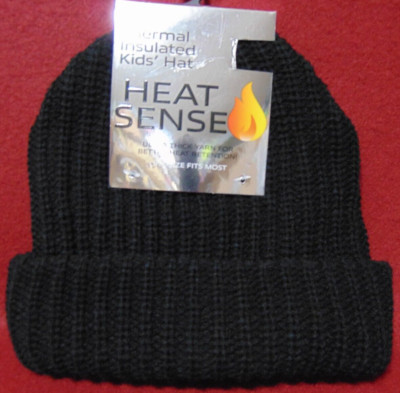 Kid's HEAT SENSE Black Insulated Hat - Beanie Cap - Stocking Hat NEW w/ TAGS!