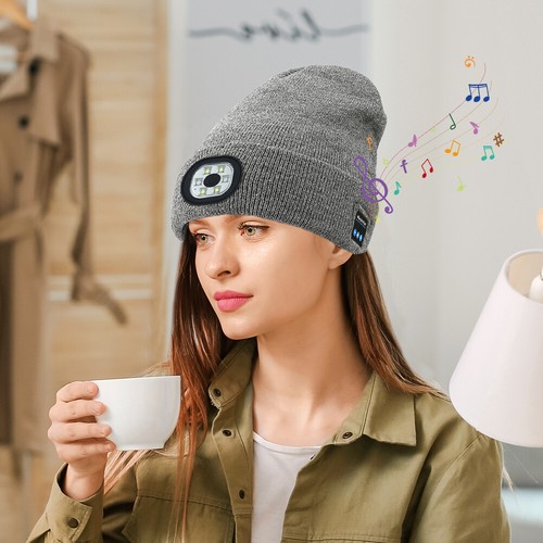 Bluetooth-kompatible Beanie mit LED-Licht musikalische Strickmütze mit Kopfhörer - Bild 4 von 30