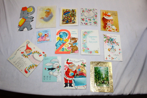 Lot 13 Vintage Greeting Cards Birthday Baby Kids 1960's Scrapbooking Crafts Used