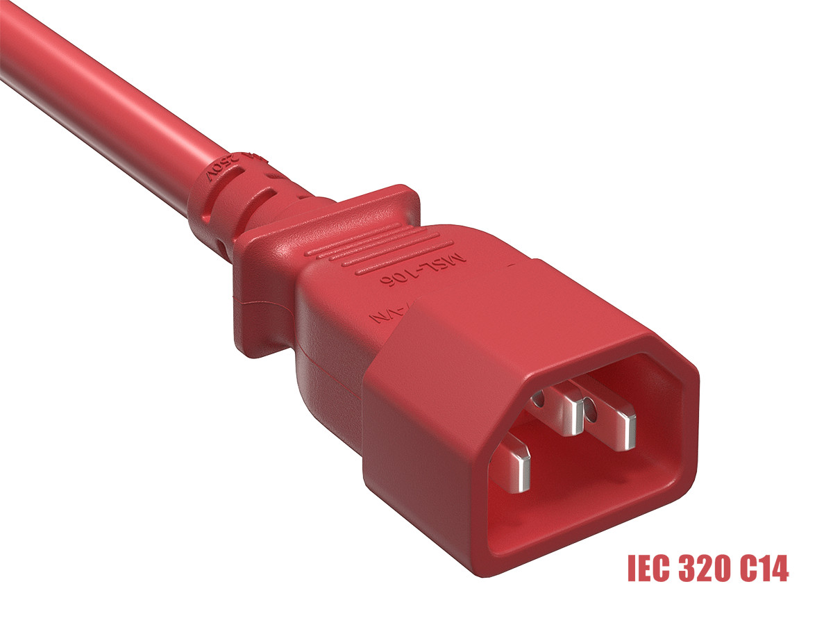 Cable Leader 2ft C13 to C14 Heavy-Duty Power Extension Cord 14 AWG 15A RED