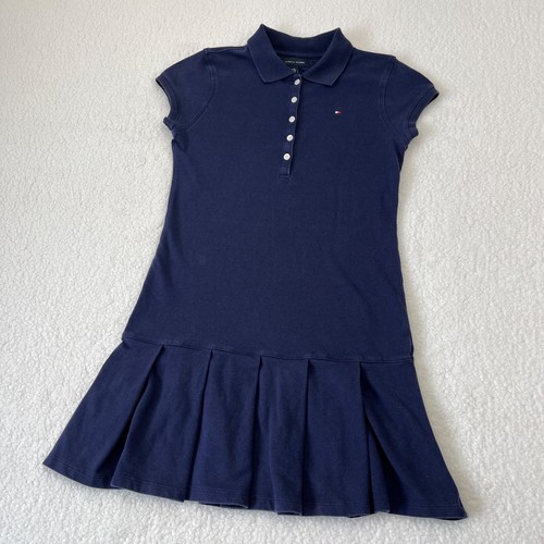 Tommy Hilfiger Polo Dress Girls Large 12-14 Blue Ruffle Flag Logo Casual Youth - Picture 2 of 9