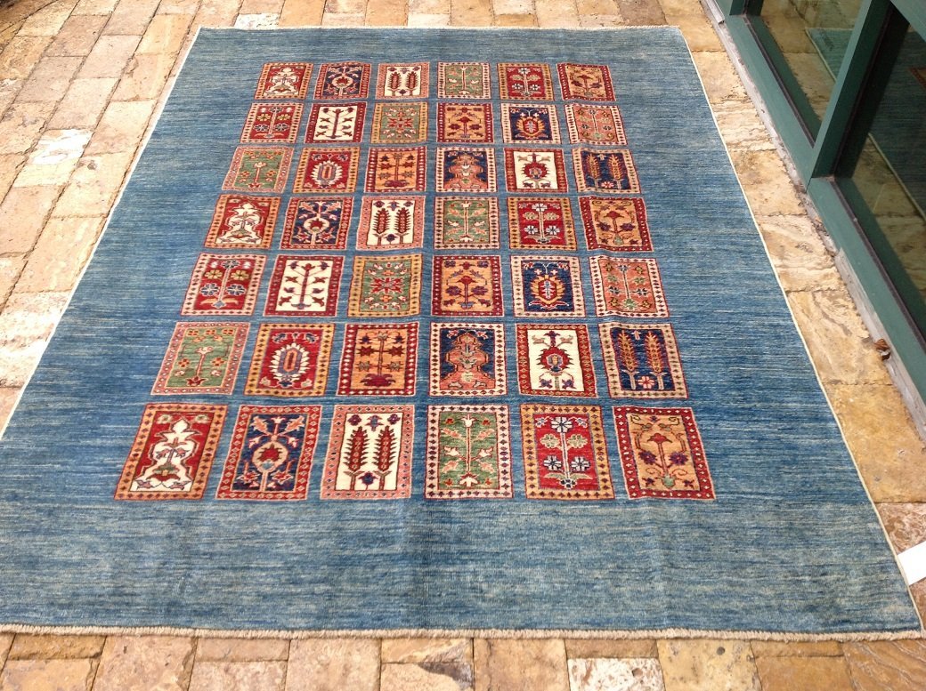 Восточный ковер из тонкой супер-казахской шерсти ручной вязки с племенным дизайном 5 6 x 7 5