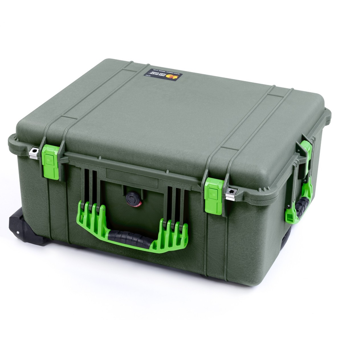 OD Green & Lime Green Pelican 1620 case. Empty & wheels. New Push