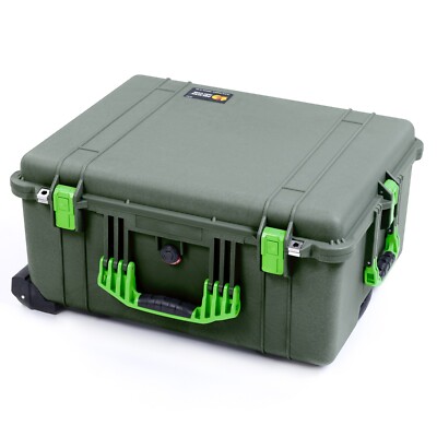 OD Green & Lime Green Pelican 1620 case. Empty & wheels. New Push