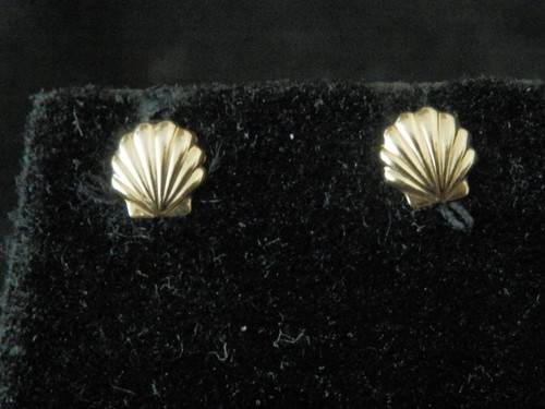 Beautiful Dainty 14K Sea Shell Stud Earrings #1094