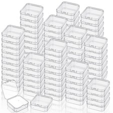 100 Pcs Small Plastic Bead Storage Containers with Lids - Clear Hinged Organi...