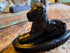 Antique Pressed Glass Paperweight C1870 John Derbyshire & Co Landseer Lion