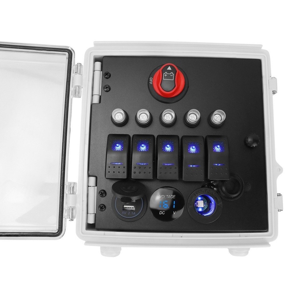 Boat RV Switch Panel 12V 5 Gang Waterproof LED Lighted with Circuit ...