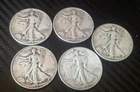 Lot of 5 WALKING LIBERTY HALF DOLLARS -  ~ 1942 ~ 1943 ~ 1944