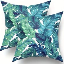 A66 2pc Outdoor 18x18 Polyester Tropical Palm Leaf Pillow Covers 2D Flat Print