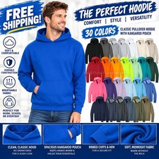Mens Pullover Hooded Sweatshirt Hoodie Soft Fleece Cotton/Poly Blend S-4XL NEW