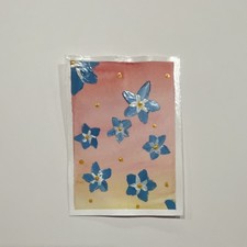 ACEO miniatura originale acrilico pittura arte carte fiori blu carta 2 di 3
