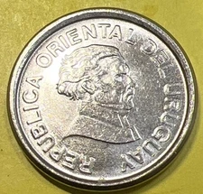 1994 Uruguay 10 Centesimos Jose Gervasio Artigas Laurel Sprig 15mm coin see Desc