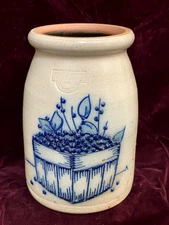 Salmon Falls Stoneware Salt Creek Glaze Blueberry Basket Crock Jar 1992-7" Tall