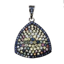 925 Sterling Silver Pendant Sapphire Round Diamond Cut Natural Gemstone Jewelry