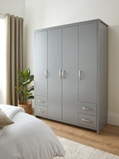 Ely 4 Door 4 Drawer Wardrobe Grey Modern Bedroom Storage