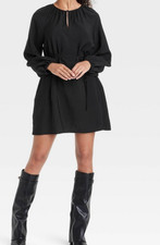 A New Day Women's Balloon Long Sleeve Belted Mini Dress Black Size S