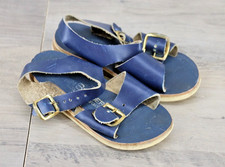 Vintage Foot Riders Navy Blue Leather Buckle Sandals Kids Size 6 Made in USA